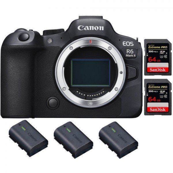 Canon EOS R6 Mark II + 2 SanDisk 64GB Extreme PRO UHS-II 300 MB/s + 3 Canon LP-E6NH-2