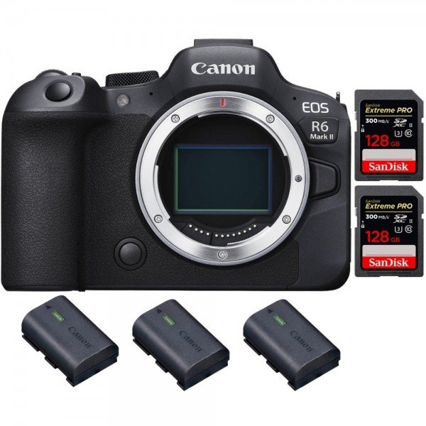 Canon EOS R6 Mark II + 2 SanDisk 128GB Extreme PRO UHS-II 300 MB/s + 3 Canon LP-E6NH-2