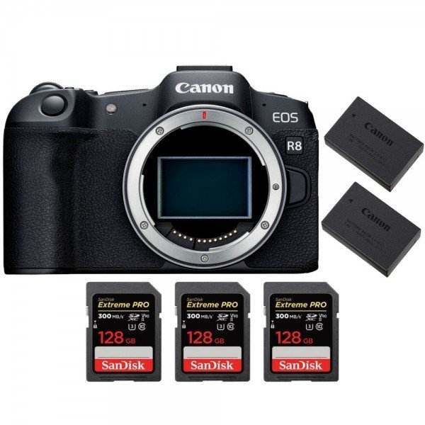 Canon EOS R8 + 3 SanDisk 128GB Extreme PRO UHS-II SDXC 300 MB/s + 2 Canon LP-E17-2