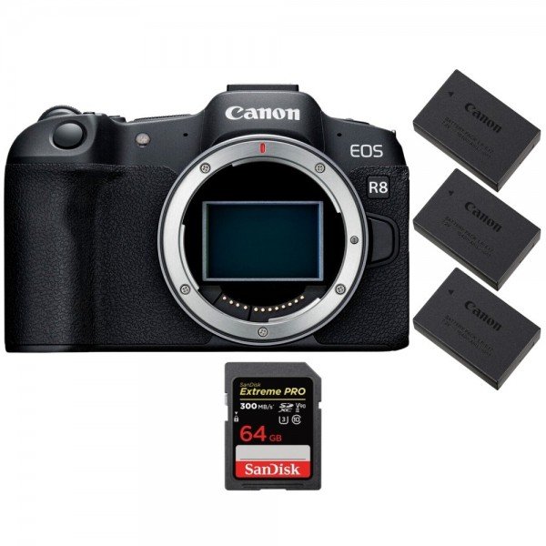 Canon EOS R8 + 1 SanDisk 64GB Extreme PRO UHS-II SDXC 300 MB/s + 3 Canon LP-E17-2