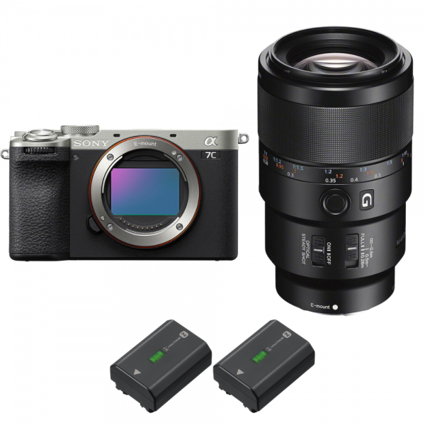 Sony A7C II Plata + FE 90mm f/2.8 Macro G OSS + 2 Sony NP-FZ100-2