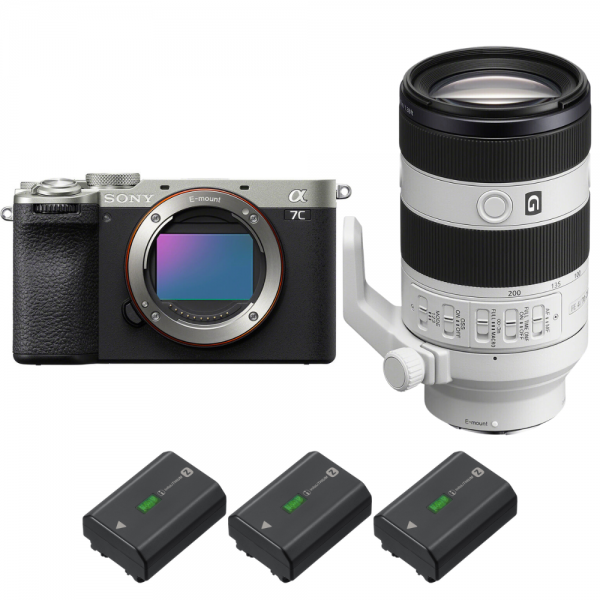 Sony A7C II Silver + FE 70-200mm f/4 Macro G OSS II + 3 Sony NP-FZ100-2