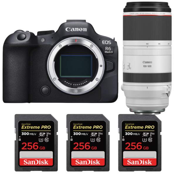 Canon EOS R6 Mark II + RF 100-500mm f/4.5-7.1 L IS USM + 3 SanDisk 256GB Extreme PRO UHS-II SDXC 300 MB/s-1