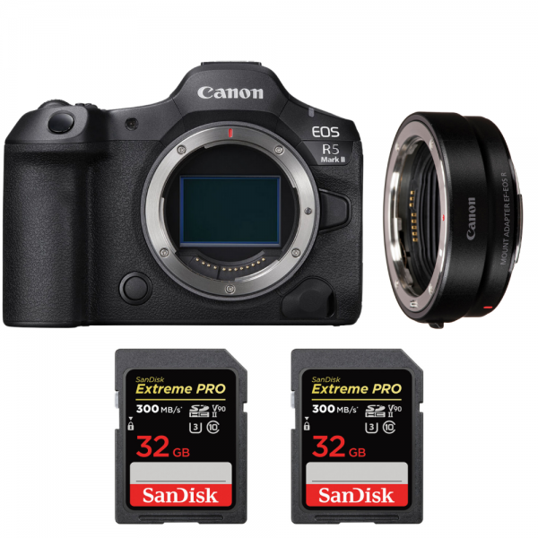 Canon EOS R5 Mark II + EF-EOS R + 2 SanDisk 32GB Extreme PRO UHS-II SDXC 300 MB/s-1