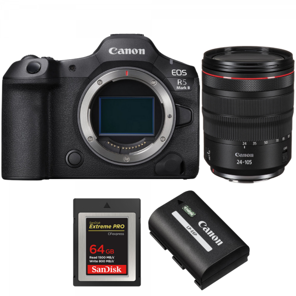 Canon EOS R5 Mark II + RF 24-105mm f/4 L IS USM + 1 SanDisk 64GB Extreme PRO CFexpress Type B + 1 Canon LP-E6P-1