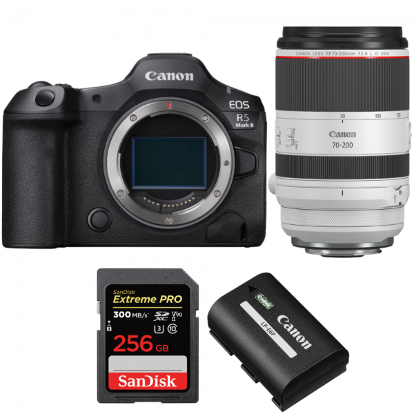 Canon EOS R5 Mark II + RF 70-200mm f/2.8 L IS USM + 1 SanDisk 256GB Extreme PRO UHS-II SDXC 300 MB/s + 1 Canon LP-E6P-1
