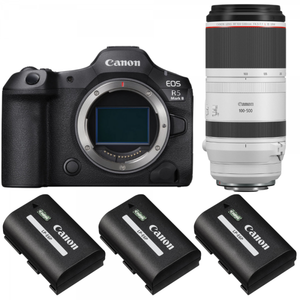 Canon EOS R5 Mark II + RF 100-500mm f/4.5-7.1 L IS USM + 3 Canon LP-E6P-1