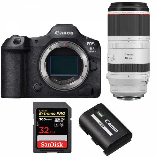 Canon EOS R5 Mark II + RF 100-500mm f/4.5-7.1 L IS USM + 1 SanDisk 32GB Extreme PRO UHS-II SDXC 300 MB/s + 1 Canon LP-E6P-1
