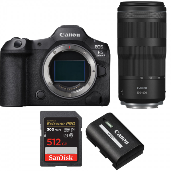 Canon EOS R5 Mark II + RF 100-400mm f/5.6-8 IS USM + 1 SanDisk 512GB Extreme PRO UHS-II SDXC 300 MB/s + 1 Canon LP-E6P-1