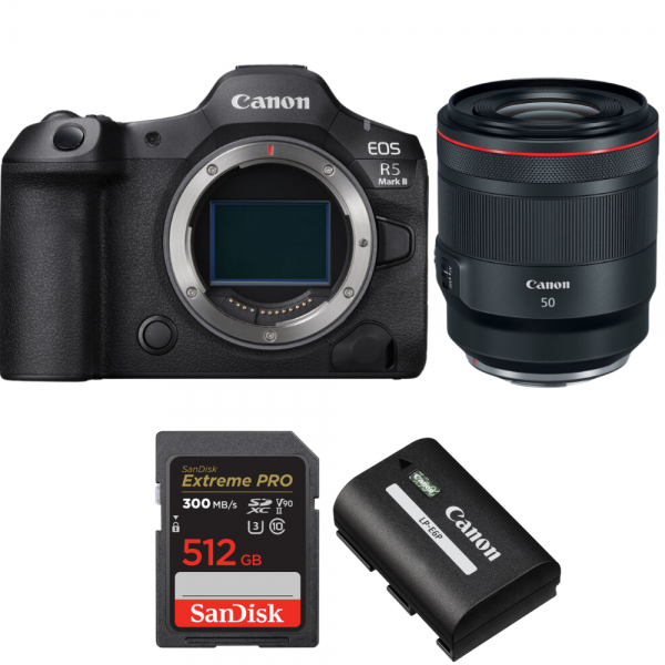 Canon EOS R5 Mark II + RF 50mm f/1.2 L USM + 1 SanDisk 512GB Extreme PRO UHS-II SDXC 300 MB/s + 1 Canon LP-E6P-1