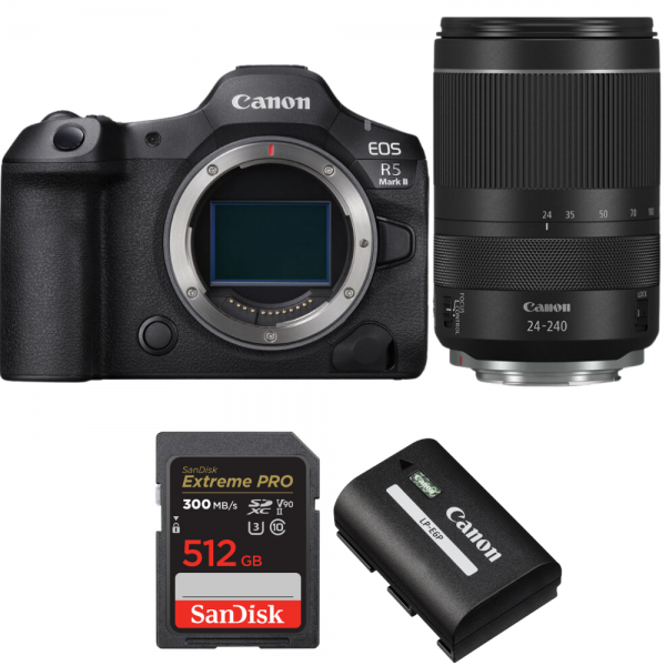 Canon EOS R5 Mark II + RF 24-240mm f/4-6.3 IS USM + 1 SanDisk 512GB Extreme PRO UHS-II SDXC 300 MB/s + 1 Canon LP-E6P-1