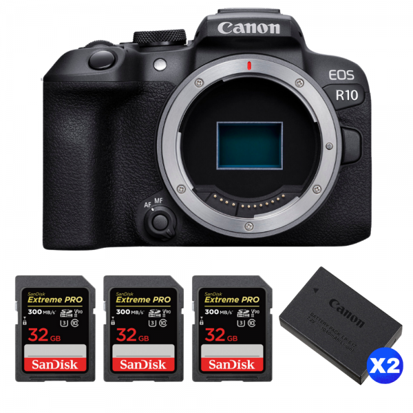 Canon EOS R10 + 3 SanDisk 32GB Extreme PRO UHS-II SDXC 300 MB/s + 2 Canon LP-E17-1