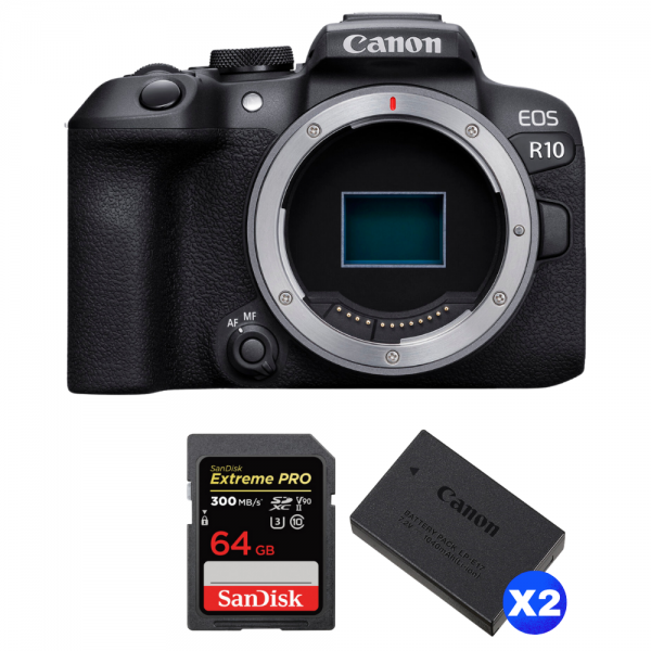 Canon EOS R10 + 1 SanDisk 64GB Extreme PRO UHS-II SDXC 300 MB/s + 2 Canon LP-E17-1