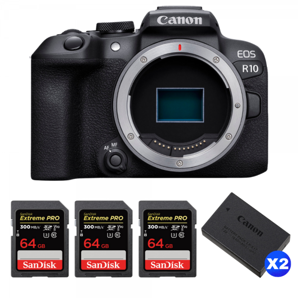 Canon EOS R10 + 3 SanDisk 64GB Extreme PRO UHS-II SDXC 300 MB/s + 2 Canon LP-E17-1