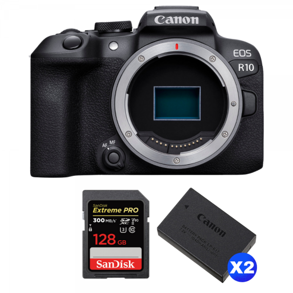 Canon EOS R10 + 1 SanDisk 128GB Extreme PRO UHS-II SDXC 300 MB/s + 2 Canon LP-E17-1