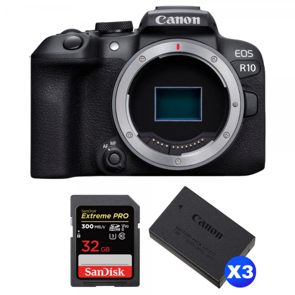 Canon EOS R10 + 1 SanDisk 32GB Extreme PRO UHS-II SDXC 300 MB/s + 3 Canon LP-E17-1