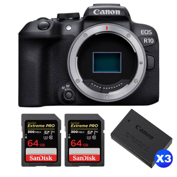 Canon EOS R10 + 2 SanDisk 64GB Extreme PRO UHS-II SDXC 300 MB/s + 3 Canon LP-E17-1