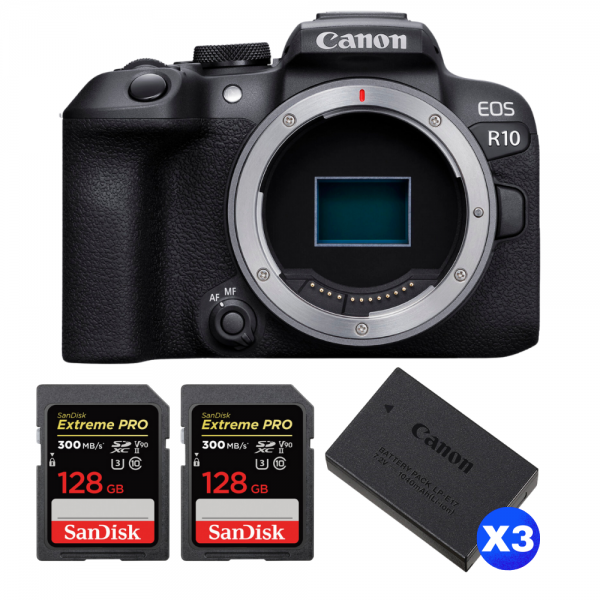 Canon EOS R10 + 2 SanDisk 128GB Extreme PRO UHS-II SDXC 300 MB/s + 3 Canon LP-E17-1