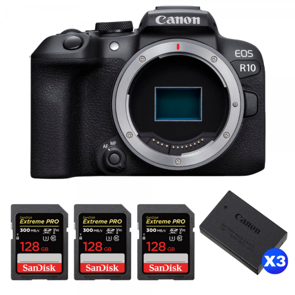 Canon EOS R10 + 3 SanDisk 128GB Extreme PRO UHS-II SDXC 300 MB/s + 3 Canon LP-E17-1