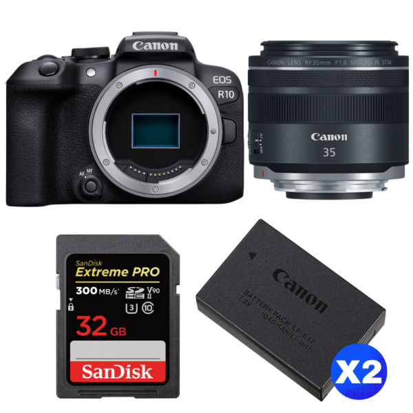 Canon EOS R10 + RF 35 mm F1.8 IS Macro STM + 1 SanDisk 32GB Extreme PRO UHS-II SDXC 300 MB/s + 2 Canon LP-E17-1