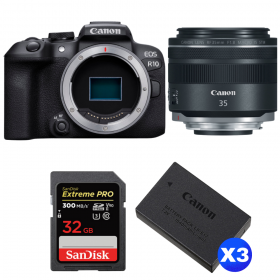 Canon EOS R10 + RF 35 mm F1.8 IS Macro STM + 1 SanDisk 32GB Extreme PRO UHS-II SDXC 300 MB/s + 3 Canon LP-E17-1