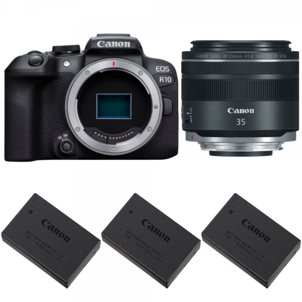 Canon EOS R10 + RF 35mm F1.8 IS Macro STM + 3 Canon LP-E17-1