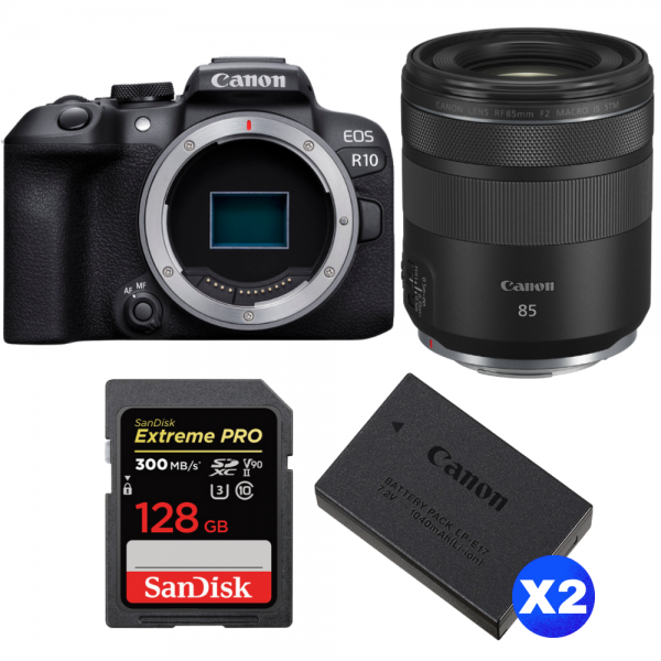 Canon EOS R10 + RF 85 mm F2 Macro IS STM + 1 SanDisk 128GB Extreme PRO UHS-II SDXC 300 MB/s + 2 Canon LP-E17-1