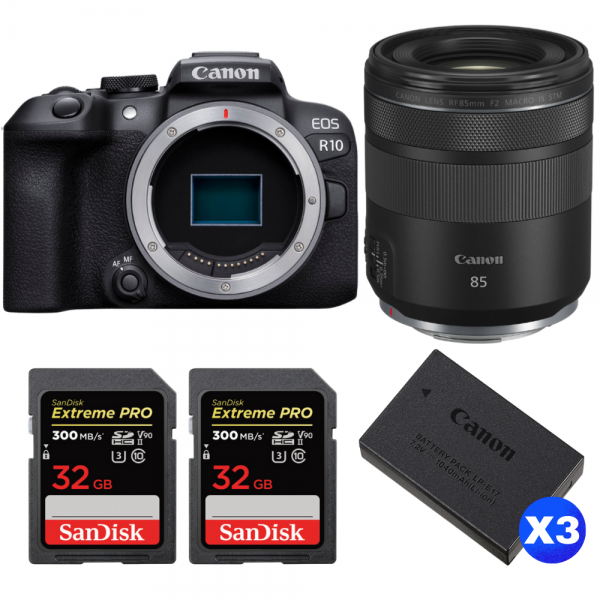 Canon EOS R10 + RF 85 mm F2 Macro IS STM + 2 SanDisk 32GB Extreme PRO UHS-II SDXC 300 MB/s + 3 Canon LP-E17-1