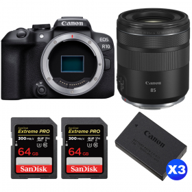 Canon EOS R10 + RF 85 mm F2 Macro IS STM + 2 SanDisk 64GB Extreme PRO UHS-II SDXC 300 MB/s + 3 Canon LP-E17-1