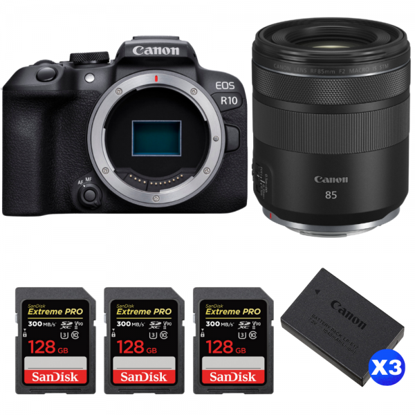 Canon EOS R10 + RF 85 mm F2 Macro IS STM + 3 SanDisk 128GB Extreme PRO UHS-II SDXC 300 MB/s + 3 Canon LP-E17-1