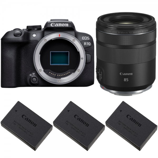 Canon EOS R10 + RF 85mm F2 Macro IS STM + 3 Canon LP-E17-1