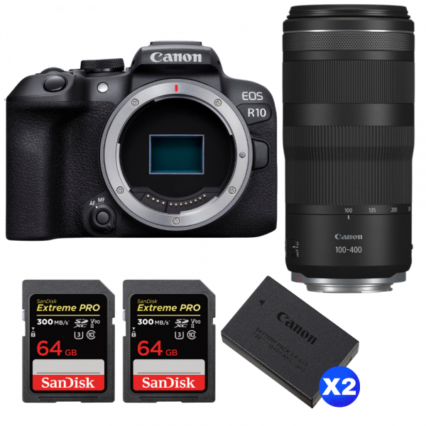 Canon EOS R10 + RF 100-400 mm f/5,6-8 IS USM + 2 SanDisk 64GB Extreme PRO UHS-II SDXC 300 MB/s + 2 Canon LP-E17-1