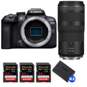 Canon EOS R10 + RF 100-400mm F5.6-8 IS USM + 3 SanDisk 64GB Extreme PRO UHS-II SDXC 300 MB/s + 2 Canon LP-E17-1