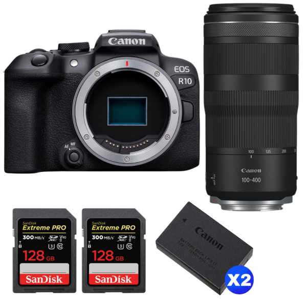 Canon EOS R10 + RF 100-400mm F5.6-8 IS USM + 2 SanDisk 128GB Extreme PRO UHS-II SDXC 300 MB/s + 2 Canon LP-E17-1