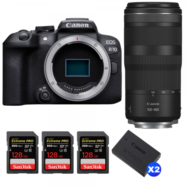 Canon EOS R10 + RF 100-400mm F5.6-8 IS USM + 3 SanDisk 128GB Extreme PRO UHS-II SDXC 300 MB/s + 2 Canon LP-E17-1