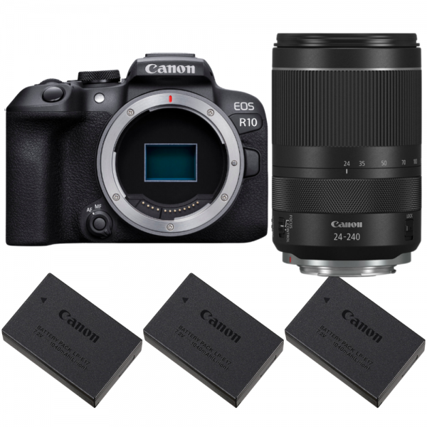 Canon EOS R10 + RF 24-240mm F4-6.3 IS USM + 3 Canon LP-E17-1