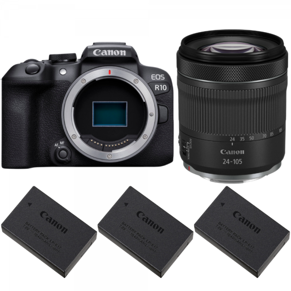 Canon EOS R10 + RF 24-105mm F4-7.1 IS STM + 3 Canon LP-E17-1