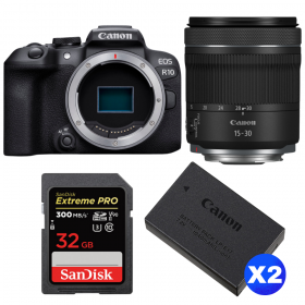Canon EOS R10 + RF 15-30mm F4.5-6.3 IS STM + 1 SanDisk 32GB Extreme PRO UHS-II SDXC 300 MB/s + 2 Canon LP-E17-1