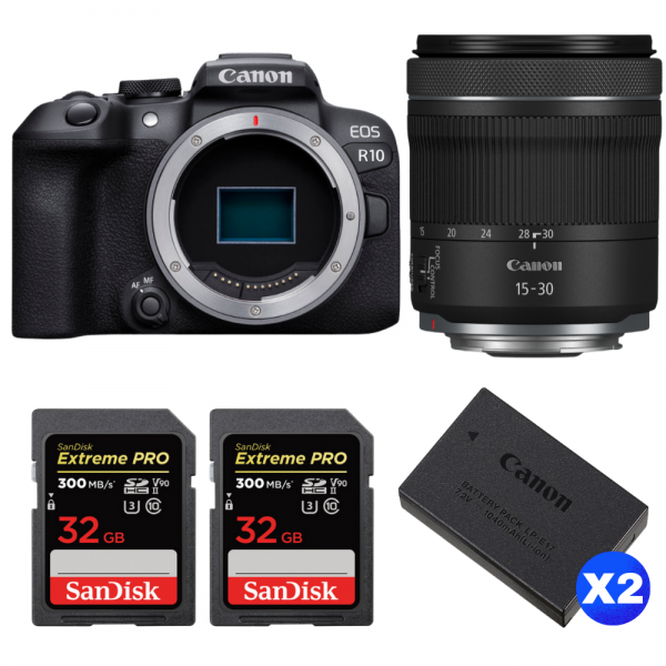 Canon EOS R10 + RF 15-30 mm F4.5-6.3 IS STM + 2 SanDisk 32GB Extreme PRO UHS-II SDXC 300 MB/s + 2 Canon LP-E17-1