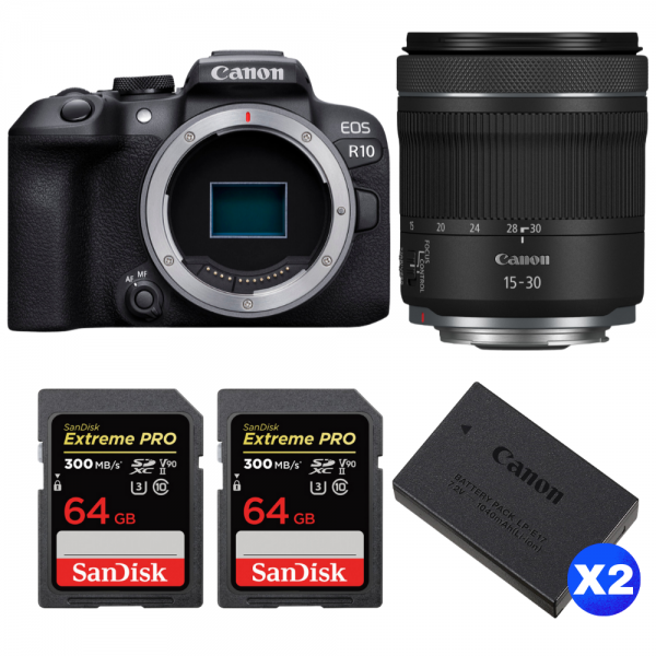 Canon EOS R10 + RF 15-30 mm f/4,5-6,3 IS STM + 2 SanDisk 64GB Extreme PRO UHS-II SDXC 300 MB/s + 2 Canon LP-E17-1