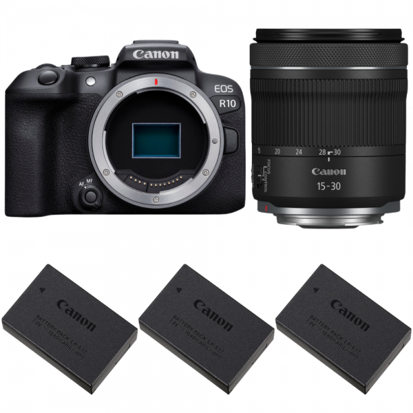 Canon EOS R10 + RF 15-30mm F4.5-6.3 IS STM + 3 Canon LP-E17-1