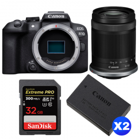 Canon EOS R10 + RF-S 18-150 mm f/4,5-6,3 IS STM + 1 SanDisk 32GB Extreme PRO UHS-II SDXC 300 MB/s + 2 Canon LP-E17-1