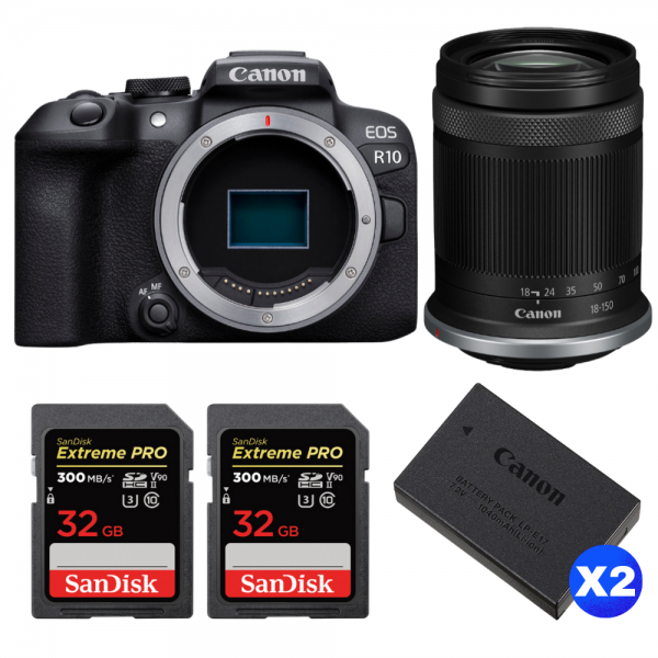 Canon EOS R10 + RF-S 18-150mm F4.5-6.3 IS STM + 2 SanDisk 32GB Extreme PRO UHS-II SDXC 300 MB/s + 2 Canon LP-E17-1