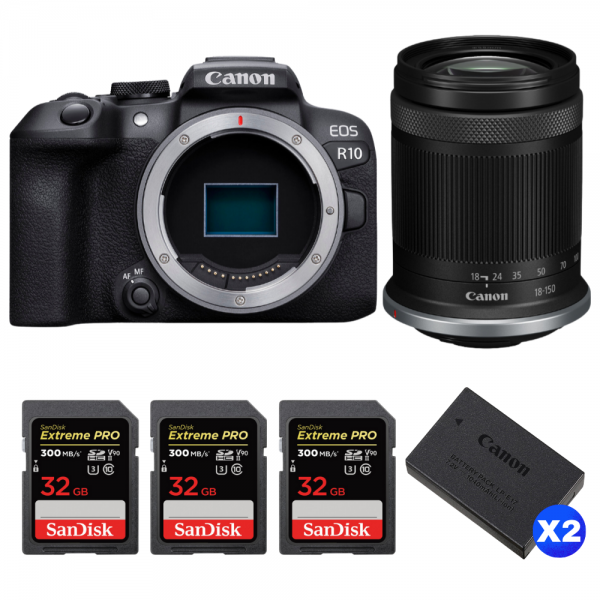 Canon EOS R10 + RF-S 18-150 mm f/4,5-6,3 IS STM + 3 SanDisk 32GB Extreme PRO UHS-II SDXC 300 MB/s + 2 Canon LP-E17-1