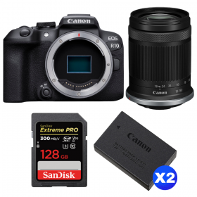 Canon EOS R10 + RF-S 18-150mm F4.5-6.3 IS STM + 1 SanDisk 128GB Extreme PRO UHS-II SDXC 300 MB/s + 2 Canon LP-E17-1