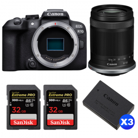Canon EOS R10 + RF-S 18-150mm F4.5-6.3 IS STM + 2 SanDisk 32GB Extreme PRO UHS-II SDXC 300 MB/s + 3 Canon LP-E17-1