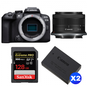 Canon EOS R10 + RF-S 18-45mm F4.5-6.3 IS STM + 1 SanDisk 128GB Extreme PRO UHS-II SDXC 300 MB/s + 2 Canon LP-E17-1