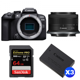 Canon EOS R10 + RF-S 18-45mm F4.5-6.3 IS STM + 1 SanDisk 64GB Extreme PRO UHS-II SDXC 300 MB/s + 3 Canon LP-E17-1