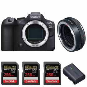 Canon EOS R6 Mark II + Canon EF-EOS R Premium + 3 SanDisk 256GB Extreme PRO UHS-II SDXC 300 MB/s + 1 Canon LP-E6NH-1