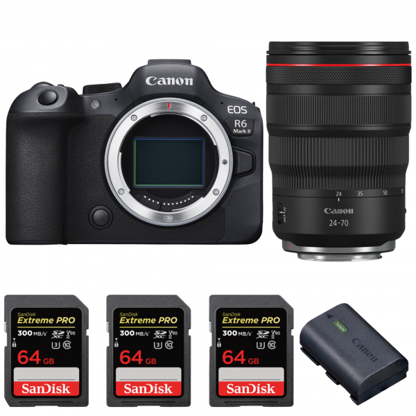 Canon EOS R6 Mark II + RF 24-70 mm f/2,8 L IS USM + 3 SanDisk 64GB Extreme PRO UHS-II SDXC 300 MB/s + 1 Canon LP-E6NH-1